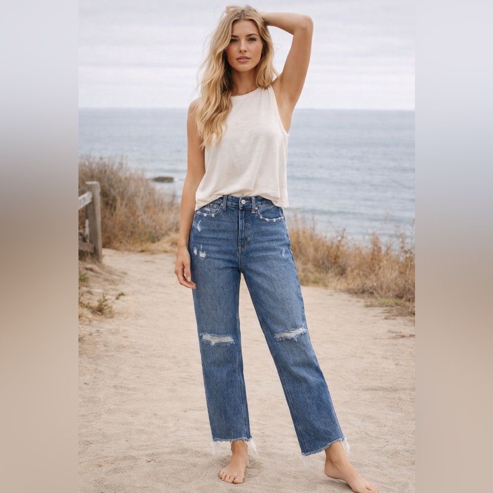 JBD Selena Distressed Straight Leg Jeans Raw Hem High Rise Size 25 NWT